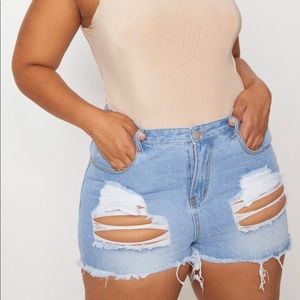 Distressed jean shorts